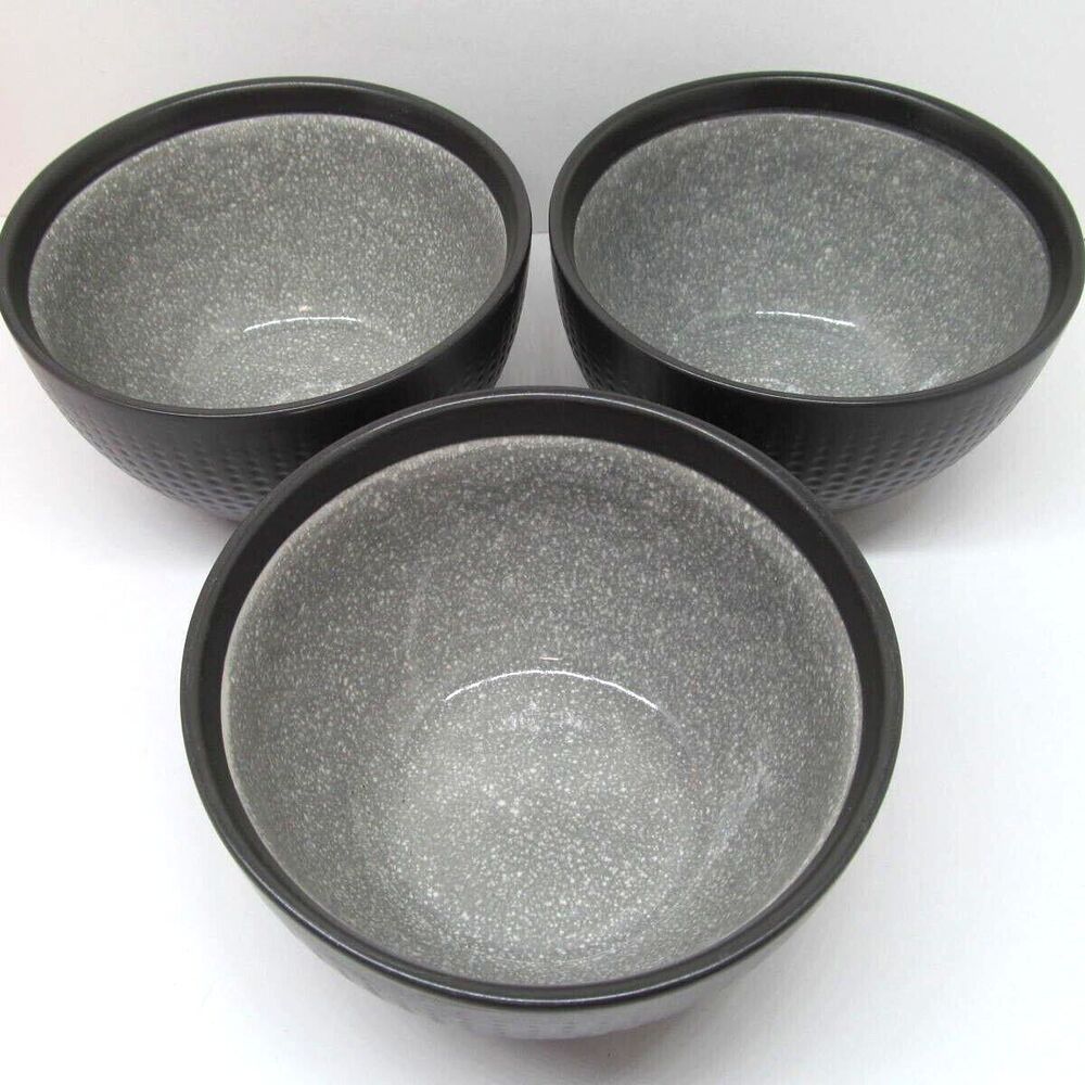 Mikasa Maddox Set Of 3 Textured Gray 5 7/8" Speckled All Purpose Bowls VGC